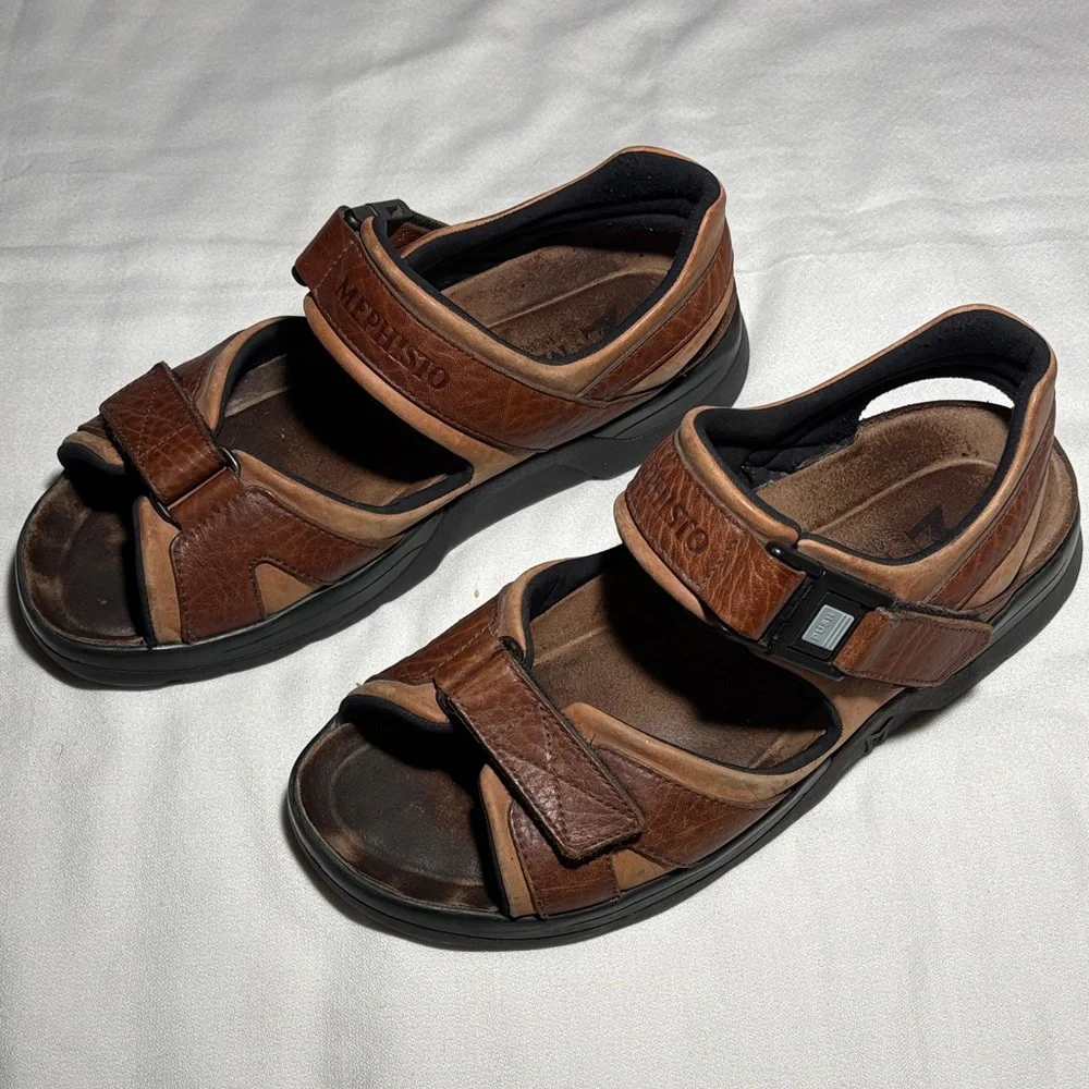 Mephisto Shark - Brown & Tan Leather Men's Sandals size 43 / US 9